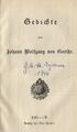 Gedichte von Johann Wolfgang von Goethe von Goethe, Johann Wolfgang: