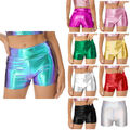 Damen Metallic Shorts Hot Pants Sport Tanz Party Rave Shorts Lackleder Kurz Hose