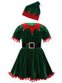 DE Mädchen Weihnachten Samt Kleid Weihnachtskleid Kinder Partykleid Fasching