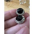 Rund geschnittenes Labor erstellt schwarzer Onyx-Ohrring mit Cz Halo Stones Vintage Silber