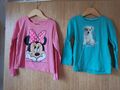 4 tolle Mädchen Langarmshirts, 104/110, Minnie Mouse pink, grün, blau, hellgrau 