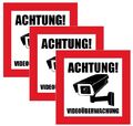 3x ACHTUNG! Videoüberwachung Aufkleber, Hinweis Warnaufkleber Kamera