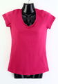 T-Shirt mit V-Ausschnitt Gr. 32/34 Pink Damen Kurzarmshirt Top Oberteil Neu