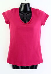 T-Shirt mit V-Ausschnitt Gr. 32/34 Pink Damen Kurzarmshirt Top Oberteil Neu