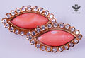 Vintage Korallen Ohrringe mit 1,32ct. Brillanten 750 Gold Coral Unikat Navette