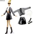 Schwarz weiß karierte Kleidung für Barbie Puppe Outfits Top Mantel Rock Stiefel