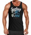 Herren Tank-Top Surfing California Malibu Beach Sommer Strand Palmen Print