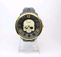 Vive Herren Xxl  Uhr Armbanduhr Dunkel Gold / Schwarz Totenkopf  Top Rockabilly