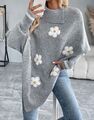 💐 Strickjacke Strick Jacke Cardigan Knit Grau Blogger Damen Poncho Blumen🍀