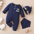 Baby Jungen "BOSS" Trainingsanzug Langarm Jumpsuit Overall Romper Hut Serviette