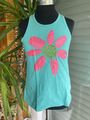 DESIGUAL Tank Tunika Top Shirt 146/152 RingerRücken Türkis Pink Flower Glitzer!