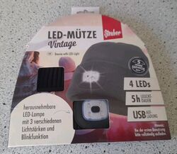 Steuber Beanie Mütze Schwarz herausnehmbare LED Lampe 