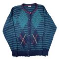 Vintage Basler Strickpullover Mohair Mischung gemustert Pulli blau Damen Medium