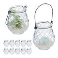Windlicht Hängeglas mit Bügel Teelichtgläser Kerzenvase 12er Set Kerzenhalterung