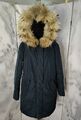 Basler Winterjacke braun blau Gr 38 mit Echtfell Pelz Kapuze Warm Jacket