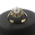 Perle Diamant Gold Ring 585 14 Kt Gelbgold 0,05 Ct Akoya Zuchtperle Wert 600,-