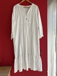 PESERICO schönes 100 % Leinenkleid weiß Gr. XL, 42, Volant ***NEU***, Midi-Länge