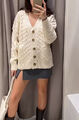 ZARA ECRU CARDIGAN MIT ZOPFMUSTER RELAXED-FIT WOLLMISCHUNG UND TASCHEN GR. M