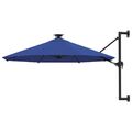 vidaXL Sonnenschirm Wandmontage mit LEDs Metallmast 300 cm Blau