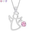 Zirkonia Herz Schutzengel Anhänger Hals Kette 925 Sterling Silber Engel Rosa