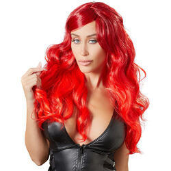 Sexy Perücke Rot Lang-Haar + Mit Pony + 63cm + Locken + Cosplay + Damen Karneval