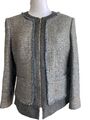 Edle Basler 40 Tweed Metallic Silber Blazer Kurze Jacke RV 56%Wolle kragenlos  