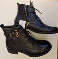 Tamaris Echtleder Stiefelette Neu Gr 42 Schwarz