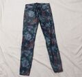 Blaue Bunte Zara Blumen Stretch Jeans Hose Dunkel Blau 36 W27 L77 cm P69