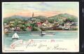 Lithographie Starnberg, Panorama vom Wasser aus, Mondschein 1899 