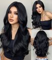 Layered Natürliches Schwarz Long Wavy Women Hitzebeständiges Haar Machine Wig