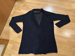 Blauer offener Strick Cardigan für Damen, Gr. M/L, Langarm Strickjacke Jacke