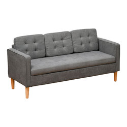 2-Sitzer Sofa Stoffsofa Doppelsofa abnehmbar mit Kissen Gummiholz Baumwoll Grau