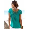 LASCANA Strandshirt blau Gr. 32/34 für Damen. Rundhals und Spitze. Figurumspielend