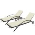 2er-Set Sonnenliege MCW-E27, Relaxliege Gartenliege, Poly-Rattan ~ braun, Kissen creme-beige