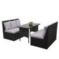 Poly-Rattan Garnitur MCW-G16, Garten-/Lounge-Set Sitzgruppe, Gastronomie 2x2er Sofa Tisch ~ schwarz, Kissen hellgrau