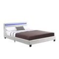 Juskys Polsterbett Verona 120 x 200 cm – Bett mit LED-Beleuchtung, Lattenrost & Kopfteil - Weiß