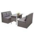 Poly-Rattan Garnitur MCW-G16, Garten-/Lounge-Set Sitzgruppe, Gastronomie 2x2er Sofa Tisch ~ grau, Kissen dunkelgrau