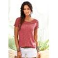 VIVANCE T-Shirt kupfer Gr. 32/34 für Damen. Tiefer Rundhals und Spitze. Bequem