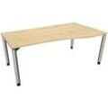 fm fastline höhenverstellbarer Schreibtisch königsahorn Bogenform, 4-Fuß-Gestell silber 180,0 x 80,0/100,0 cm