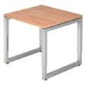 HAMMERBACHER RS08 höhenverstellbarer Schreibtisch nussbaum quadratisch, O-Fuß-Gestell silber 80,0 x 80,0 cm