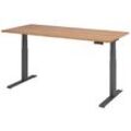 HAMMERBACHER XDKB19 elektrisch höhenverstellbarer Schreibtisch nussbaum rechteckig, C-Fuß-Gestell grau 180,0 x 80,0 cm