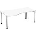 geramöbel Flex höhenverstellbarer Schreibtisch weiß, silber Trapezform, 4-Fuß-Gestell silber 180,0 x 80,0/100,0 cm