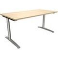 fm fastline höhenverstellbarer Schreibtisch königsahorn rechteckig, C-Fuß-Gestell Rundrohr silber 160,0 x 80,0 cm