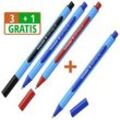 3 + 1 GRATIS: Schneider Kugelschreiber Slider Edge blau, Schreibfarbe: farbsortiert, 3 St. + GRATIS 1 St.