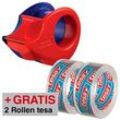 AKTION: tesa Klebefilmabroller Mini-Abroller rot/blau + GRATIS 2 Rollen tesafilm Kristall-Klar, 10,0 m x 15,0 mm (LxB)