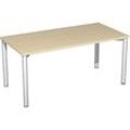 geramöbel Flex Schreibtisch ahorn, silber rechteckig, 4-Fuß-Gestell silber 160,0 x 80,0 cm