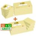 12 + 12 GRATIS: Post-it® Notes Haftnotizen-Set 654655P gelb 12 Blöcke + GRATIS 12 Blöcke Haftnotizen 5,1 x 3,8 cm