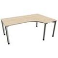 fm Sidney höhenverstellbarer Schreibtisch akazie C-Form, 4-Fuß-Gestell silber 180,0 x 80,0/120,0 cm