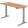 HAMMERBACHER XBHM19 elektrisch höhenverstellbarer Schreibtisch asteiche rechteckig, C-Fuß-Gestell silber 180,0 x 80,0 cm