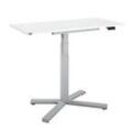 Home Office Tisch, elektrisch höhenverstellbar, Rechteck, Fußkreuz, B 1150 x T 550 x H 1100-640 mm, weiß/silber + Memory-Bedienpanel